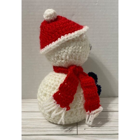 Handmade Crochet Snowman With Santa Hat & Scarf Decoration 8" - Picture 4 of 5